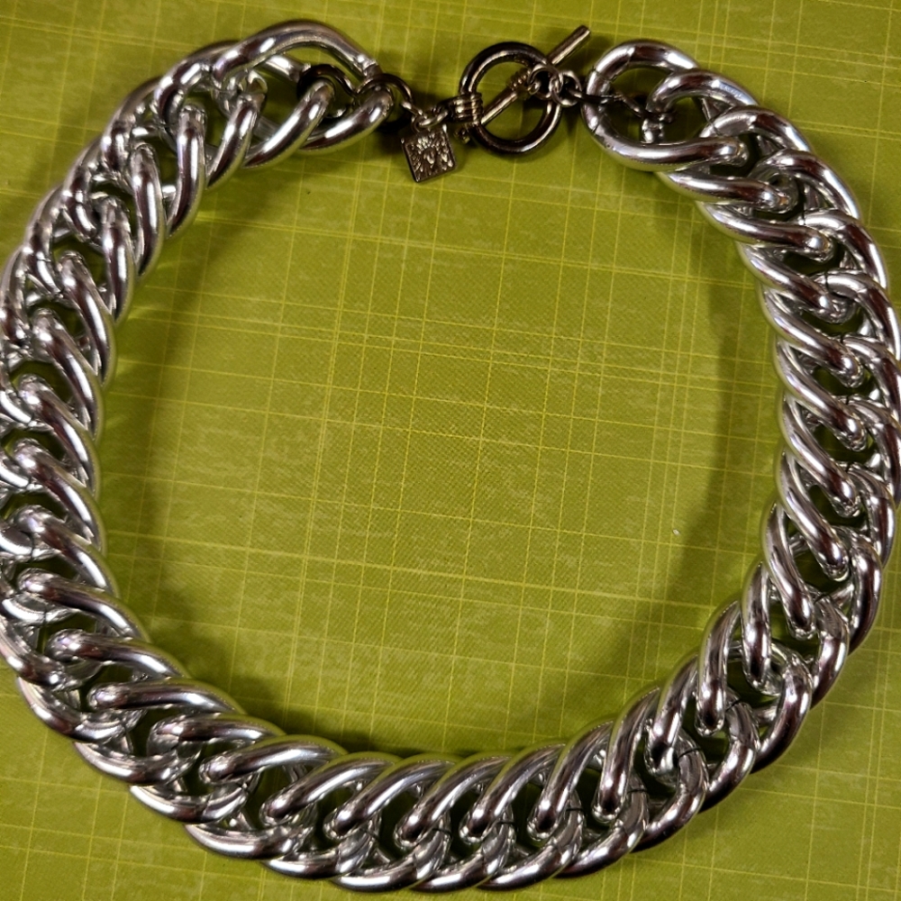 Rare vintage Anne Klein heavy silver choker necklace